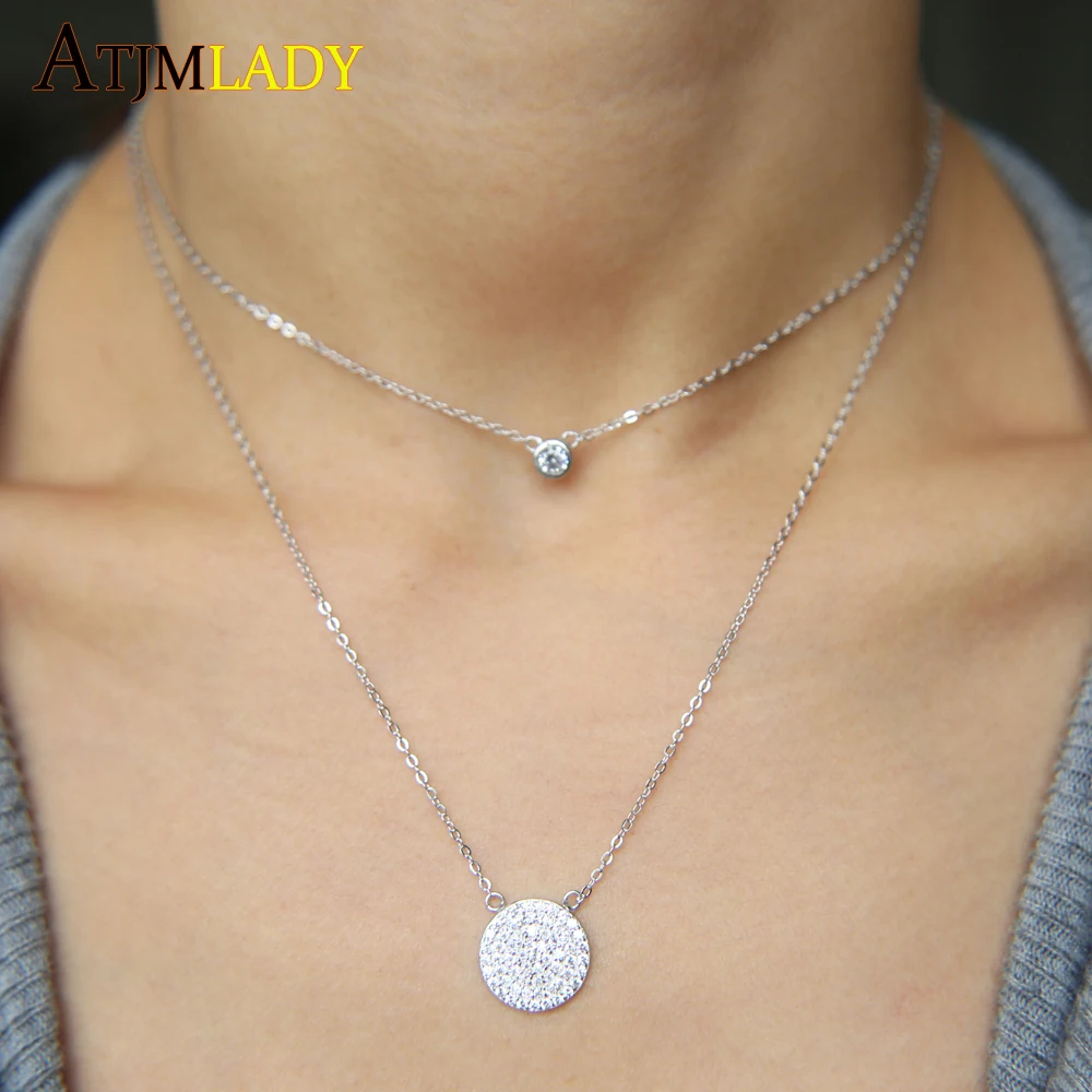 Женское Двухслойное ожерелье с кулоном из 100% серебра 925 пробы двойным