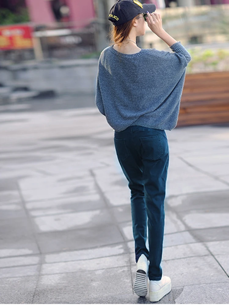 

Spring Dark Green Jeans Woman Ankle Length Harem Pants Femme Elastic Waist Lace Up Casual Denim Mujer Best Matched Cool Jeans
