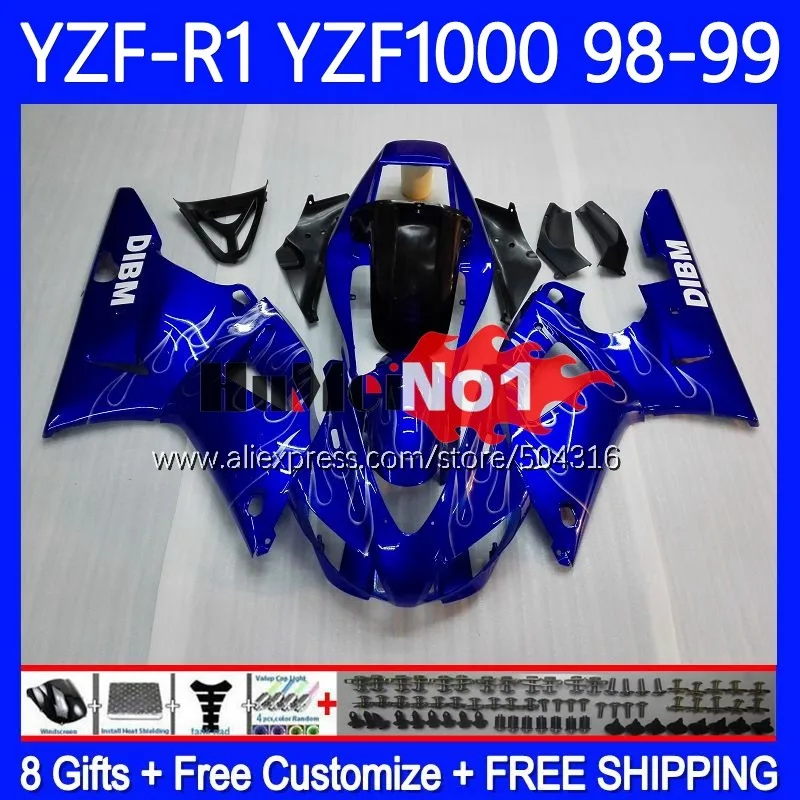 

Body For YAMAHA YZF R 1 1000 CC 1000CC 98-99 156MC.8 YZF R1 YZF1000 YZFR1 98 99 YZF-1000 YZF-R1 1998 1999 Fairing Silver flames