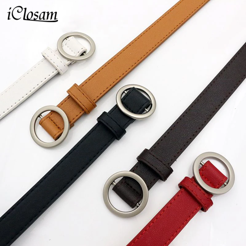 IClosam, женский кожаный ремень, новинка, Круглый, с пряжкой, ремни, женский, для досуга, джинсы, дикие, без шпильки, металлическая пряжка, женский ремень