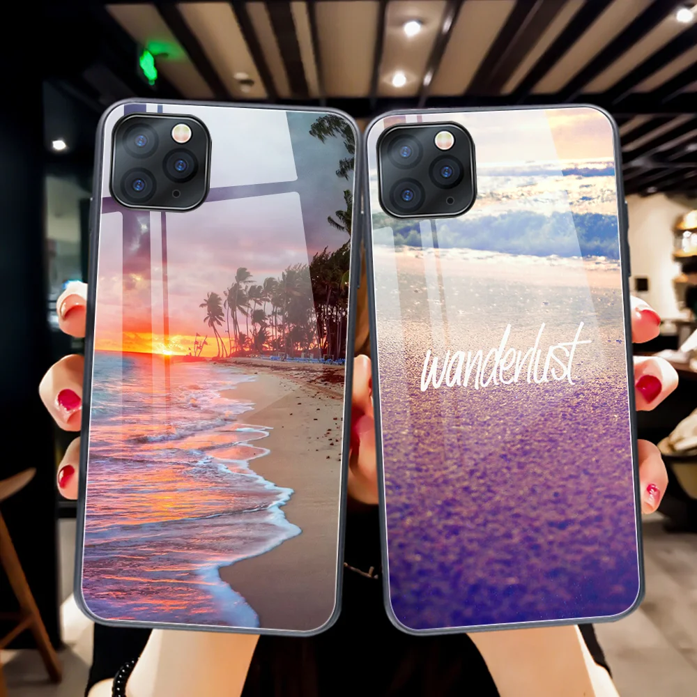 

Beach Dusk sky Funda Case for Iphone 12 Pro case for Iphone 12 11 XR Pro XS MAX X 7 8 6 6S Plus SE 2020 Tempered Glass Case Capa