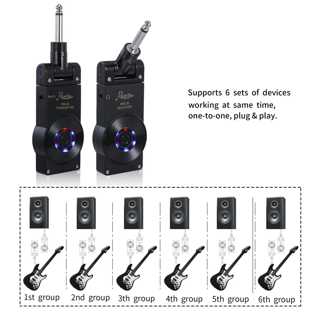 Rowin WS-20 2,4G Беспроводная гитарная система перезаряжаемая литиевая батарея передатчик приемник 30 метров дальность передачи 4 цвета