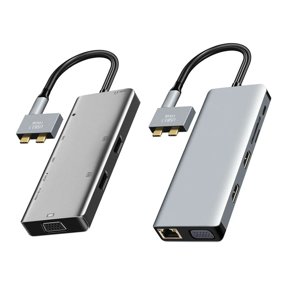 

Адаптер-концентратор с двумя портами USB Type-C на два порта VGA 3x USB 3,0 PD