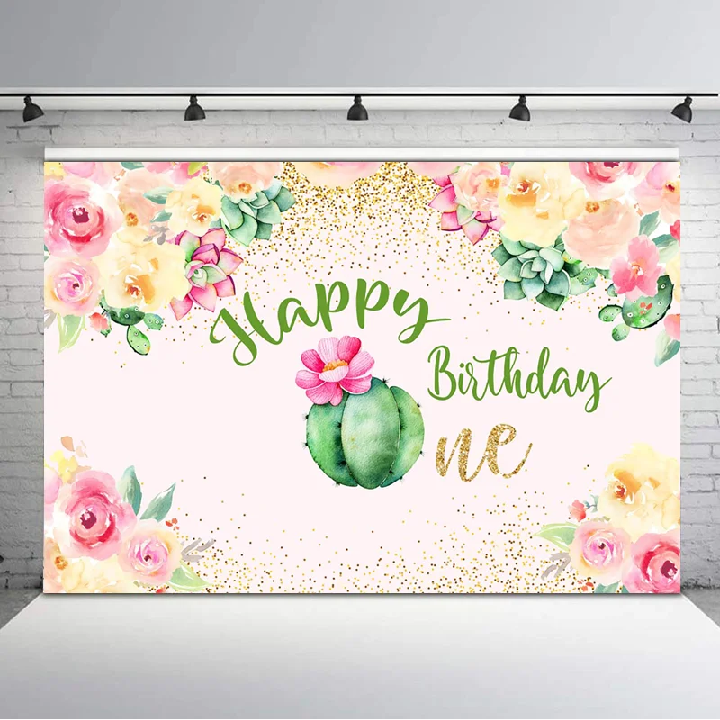 Фон для фотосъемки с 1 днем рождения Кактус Цветок украшение день Рождения