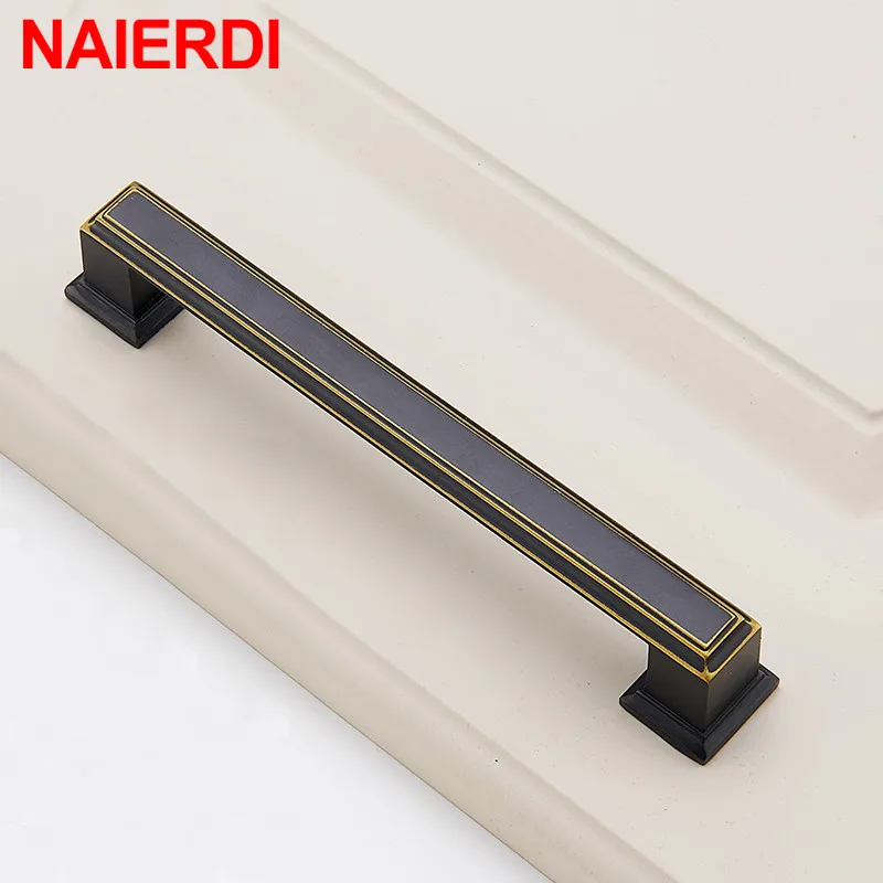 NAIERDI твердые черные ручки шкафа из цинкового сплава Европейский стиль кухонные