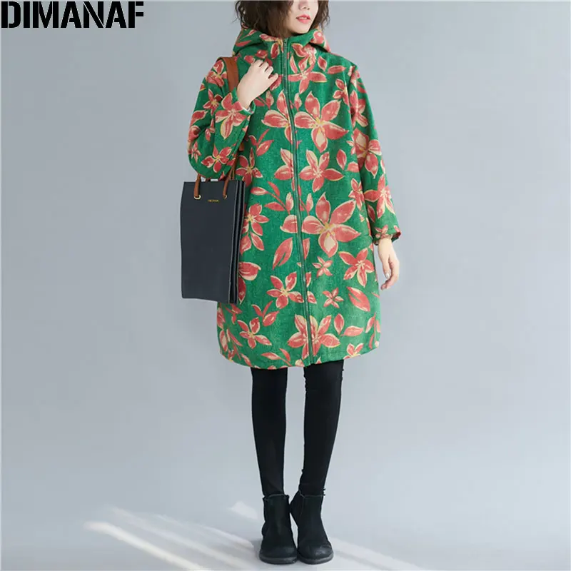 DIMANAF размера плюс осень зима женские парки пальто с капюшоном толстые