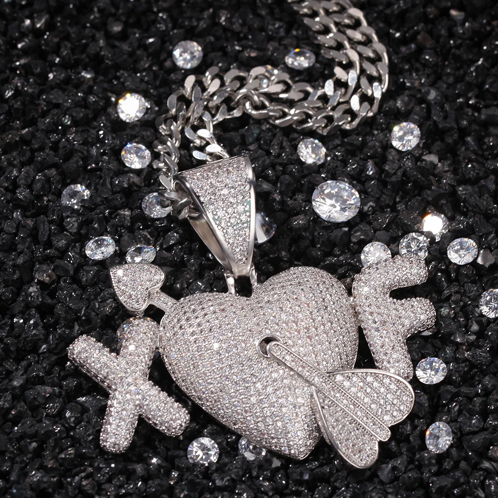 Hip Hop Fully Iced Out Bubble Extra Fine An arrow through a heart Pendant Necklace Mens&Womens Jewelry Gifts Hand Necklace