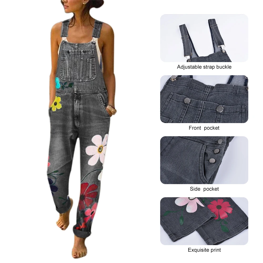 Модный женский джинсовый комбинезон для девушек 2019 цветочный свободный