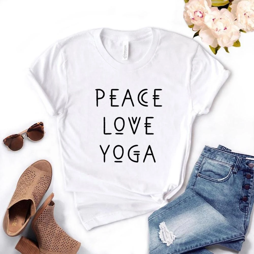 

peace love yoga Print Women Tshirts Casual Funny t Shirt For Lady Yong Girl Top Tee