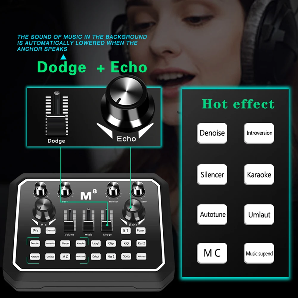 

Muslady Sound Card Universal Audio Card Sound Adapter Multiple Sound Effect Microphone for Live Broadcast for PC Phone Computers