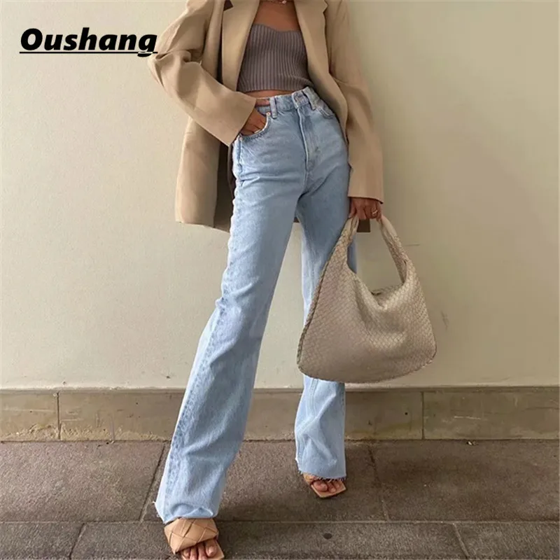 

2021 Casual Fashion Straight Leg Women's Jeans Denim Bottom Harajuku Boyfriend Long High Waist Baggy Jeans Fall Pants Summer