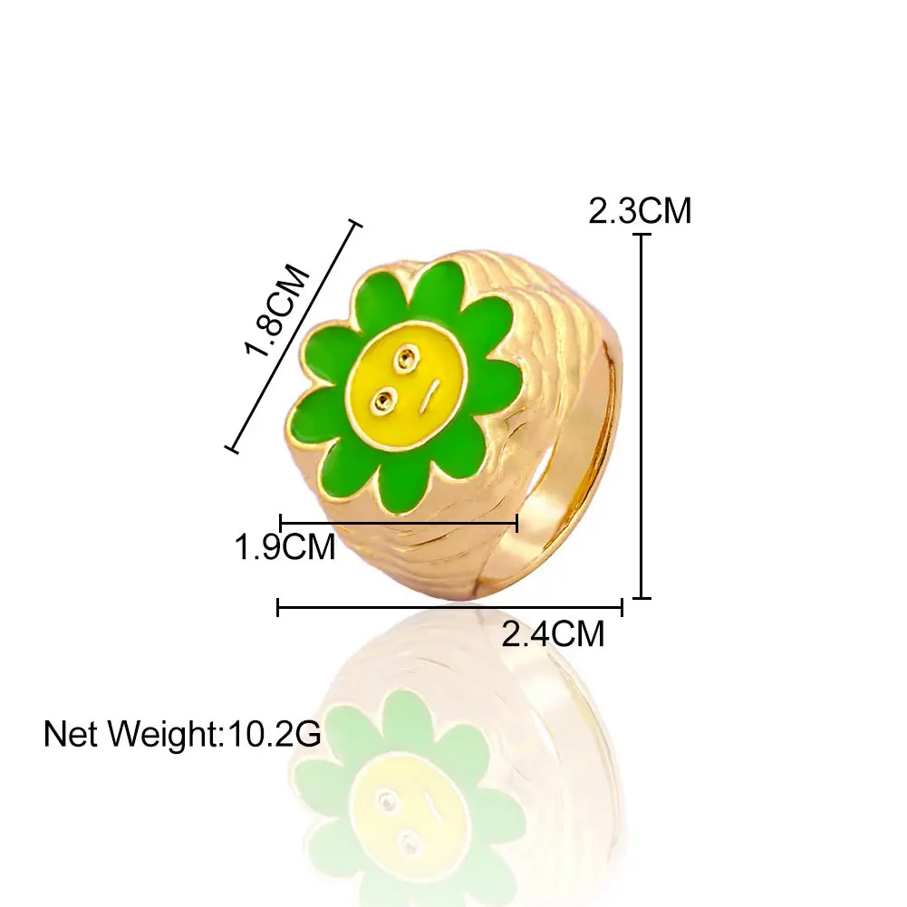 

Vintage Bohemia Colorful Flowers Rings Gold Color Metal Round Geometric Rings For Women Cute Girls Wedding Jewelry Party Gift