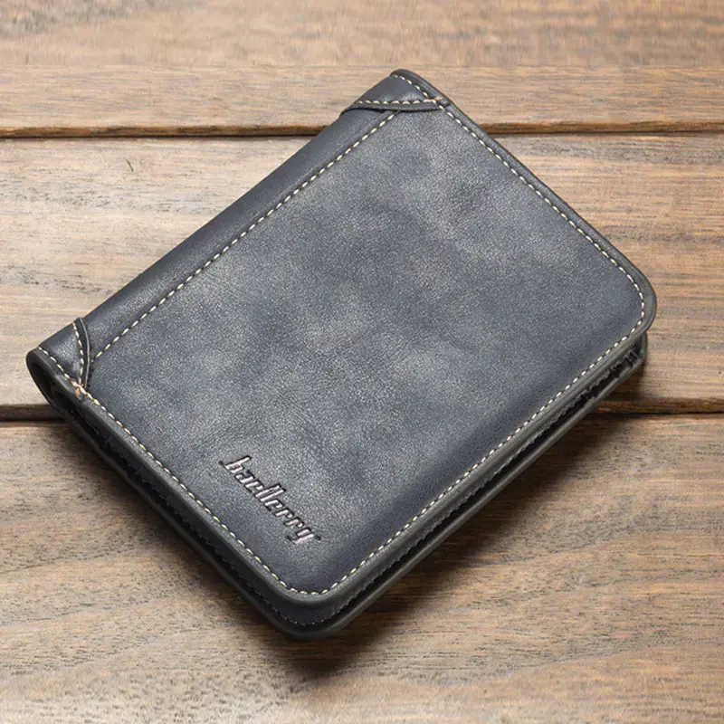 

Men Genuine Leather Billfold Wallet Purses Vintage Brand Luxury Short Slim Coin Pocket Vertical Style Money Card Holder Bag