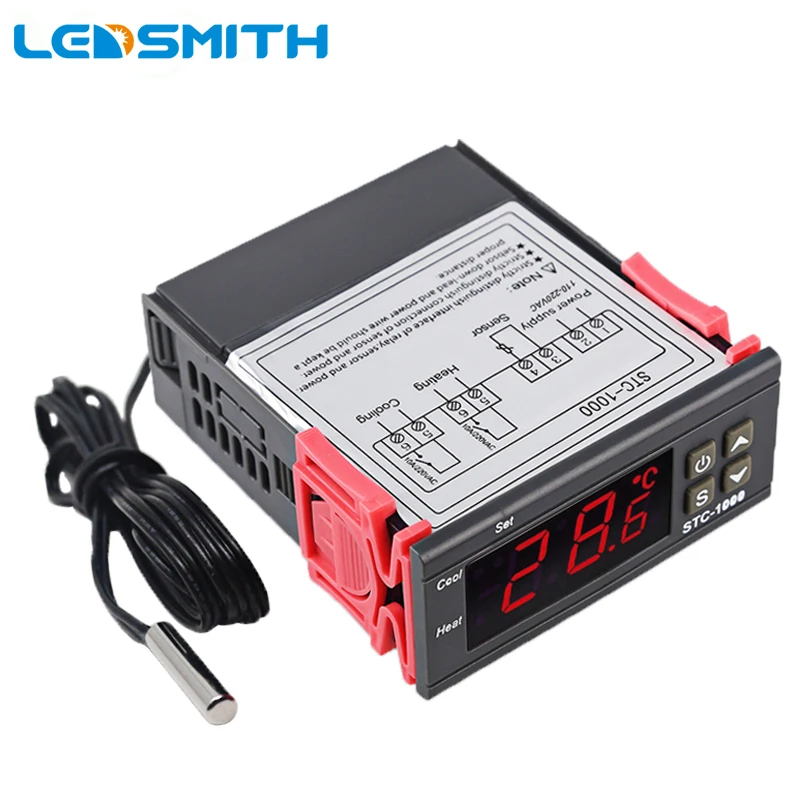 

Переменный ток 110-220 В цифровой термостат регулятор температуры для инкубатора два релейных выхода Термостат Регулятор 10 А терморегулятор