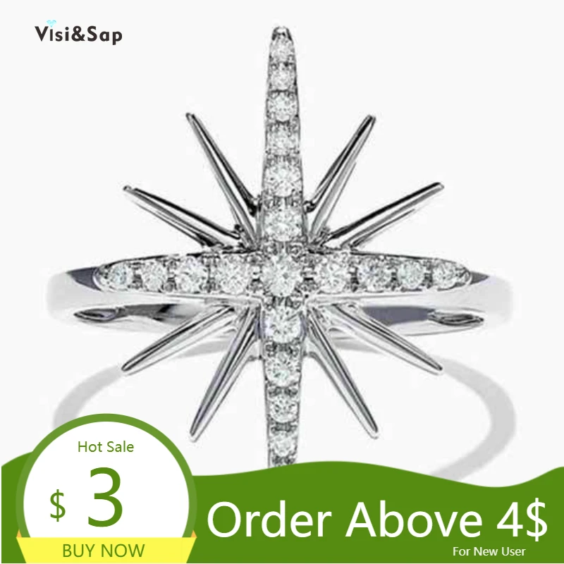 Visisap Ослепительная звезда Форма микро инкрустированные Цирконом кольца для Для