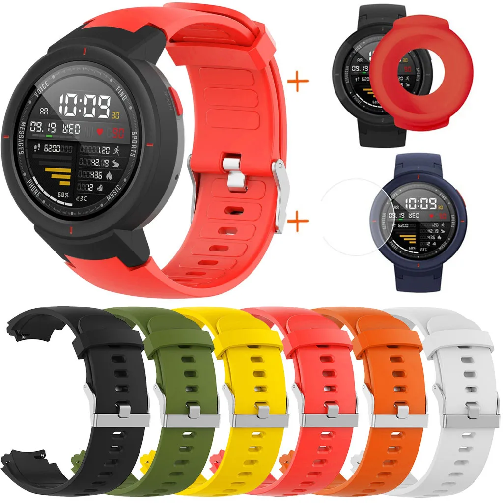 Силиконовые часы ремешок чехол для Huami Amazfit Verge с защитой экрана Замена Браслет