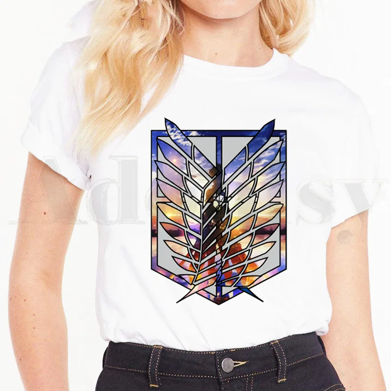 

Short Sleeve Female Tops Tees Harajuku Vintage Shingeki No Kyojin Attack on Titan Survey Corps T Shirts Women's T-shirt