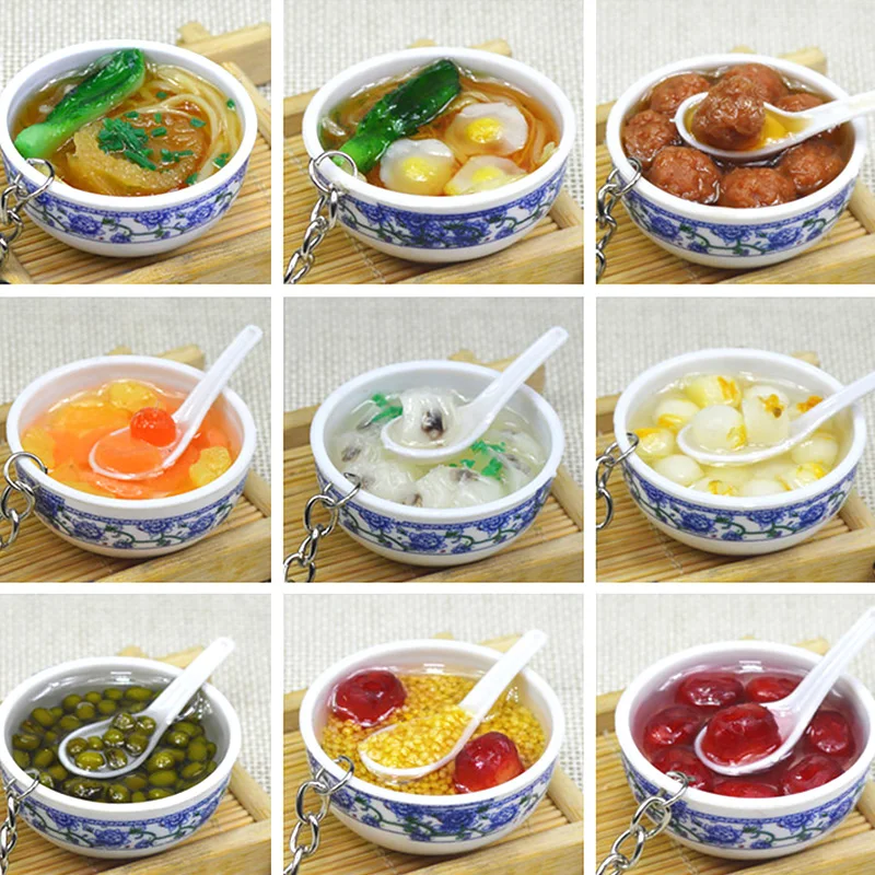 Модные Имитационные брелки для еды кольца креативные чаши милые автомобиля