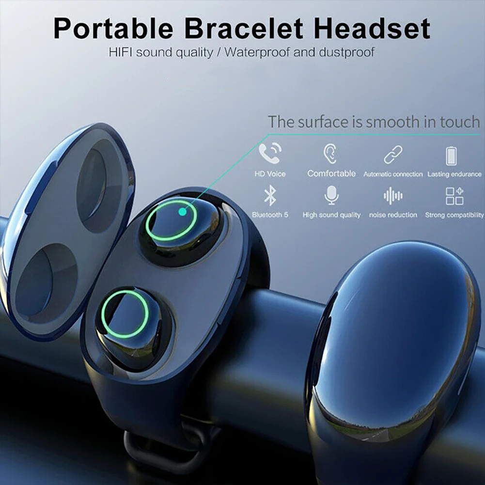 

Bluetooth V5.0 Earphone Charging Box Wireless Headphone 2 in 1 Bluetooth Headset Smart Bracelet Sport Earbuds with Microphone