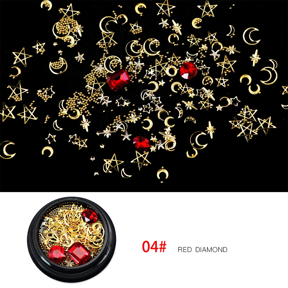 Металлические украшения для дизайна ногтей Flash Gold Moon Star красочные бриллианты