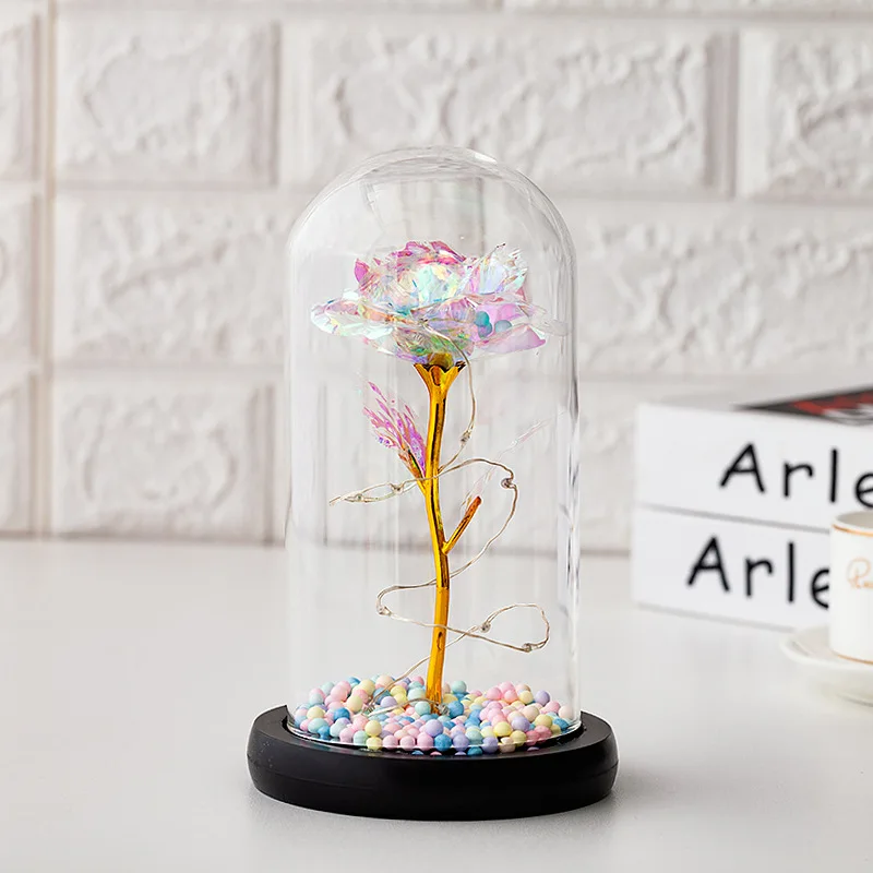 

Eternal Flower with Transparent Glass Cover LED Night Light Gold Foil Rose Christmas Valentine's Day Gifts Home Decor Ornaments