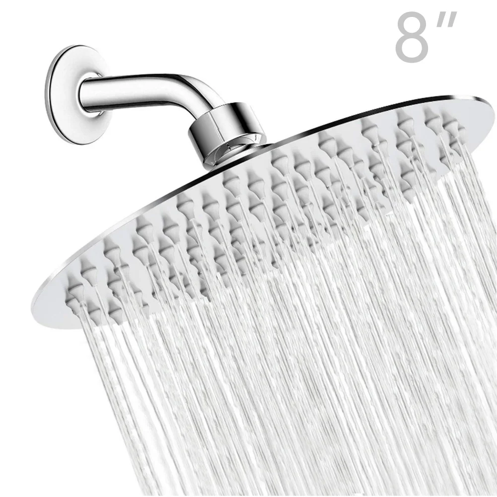 

8 inch Rainfall Shower Head Stainless Steel Ultra-thin Shower Heads Chrome Finish Round Rain Shower Bathroom Accessories