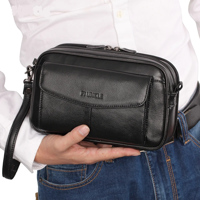 

Genuine Leather Mens Clutch Bag Black Business Casual Hand-in-hand Clutch Bag Long Wallet 2 Colors