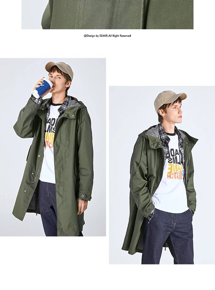 SEMIR Мужская ветровка осень свободный силуэт длинная куртка Корейская версия тренд красивый колено пальто