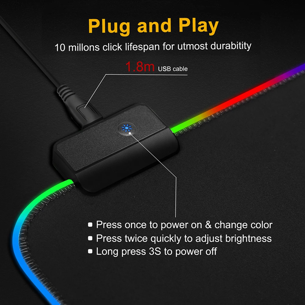 Светящийся RGB игровой коврик для мыши цветной негабаритный светящийся USB Расширенный светодиодный нескользящий Настольный Коврик Для Мыши для ПК ноутбука