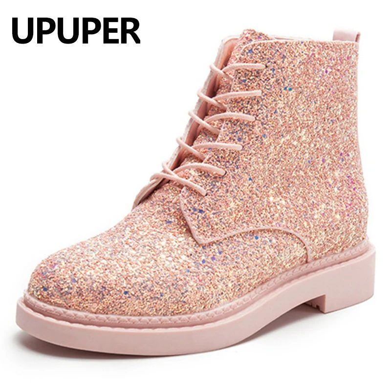Женские ботильоны в британском стиле UPUPER повседневные Блестящие на шнуровке