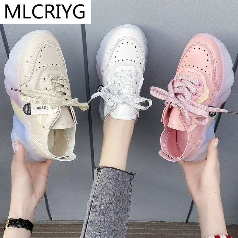 

Women's Platform Shoes Fashion Lace-up Women's Shoes Sports Shoes 2021 New Spring Casual Shoes Non-slip Color Soles Old Shoes