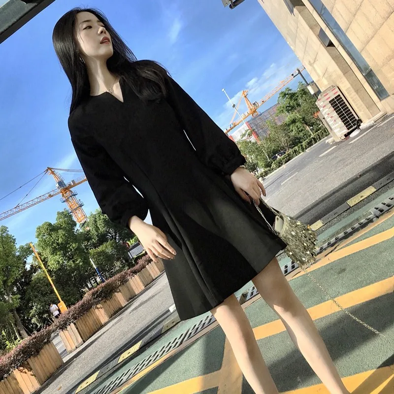 

COIGARSAM Vintage Full Sleeve Women dress New Dresses Velvet Black All 648