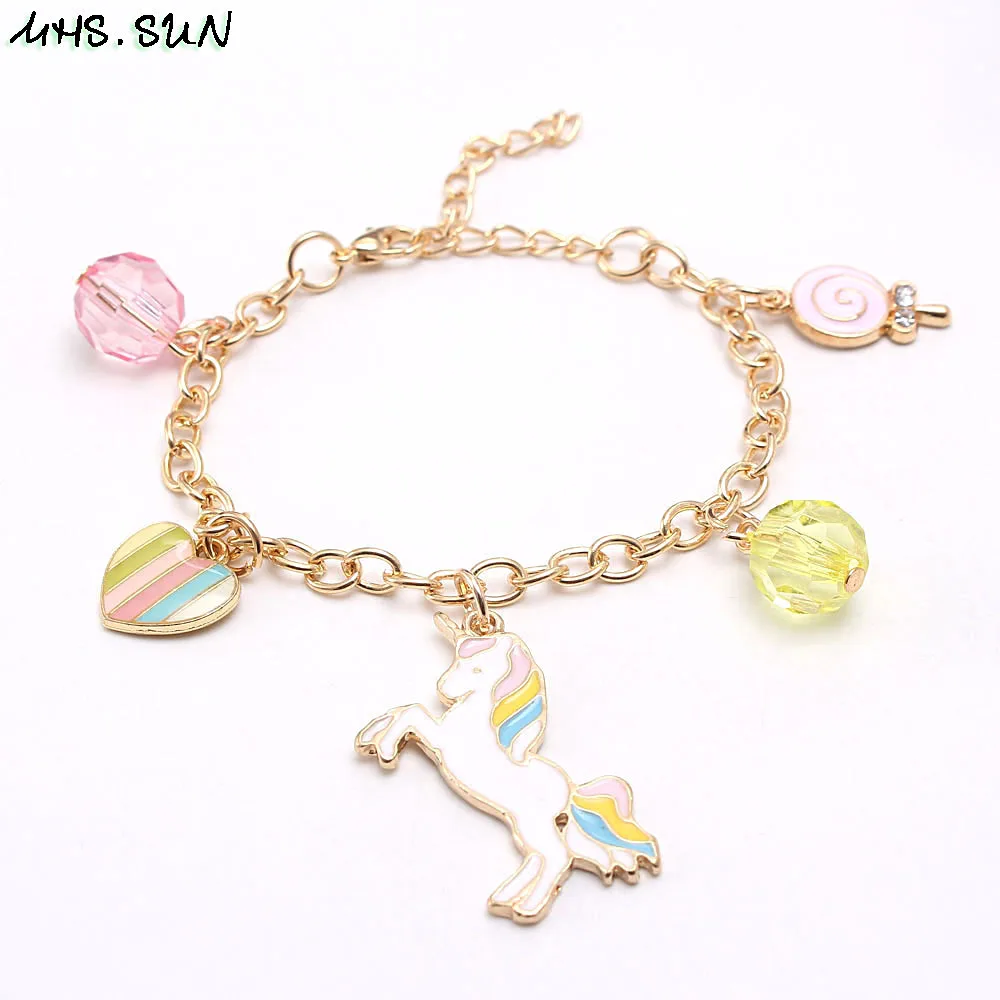 MHS.SUN мультяшный Единорог/Сердце шармы ожерелье браслет DIY Детская цепочка для