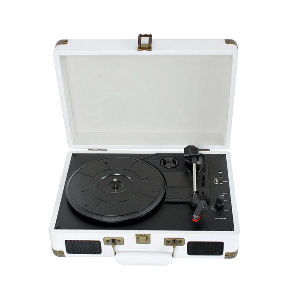 

Vintage Phonograph Portable Suitcase Record Player Belt Drive Turntable with 3 Speeds Aux Input RCA Output Headphone Jack