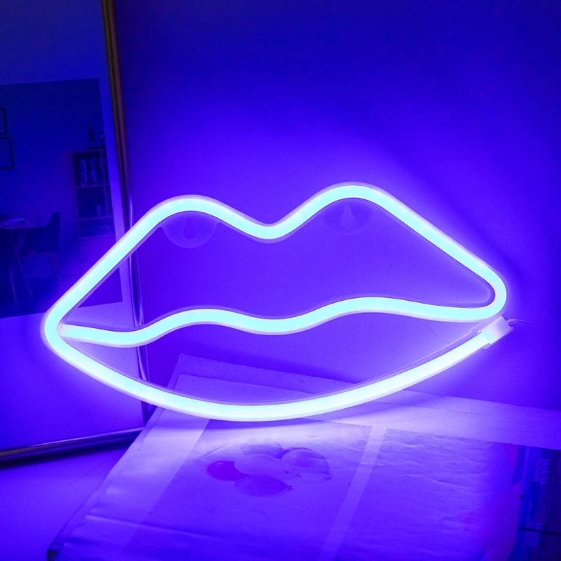 Неоновый светильник в форме губ декоративный настенный для детской