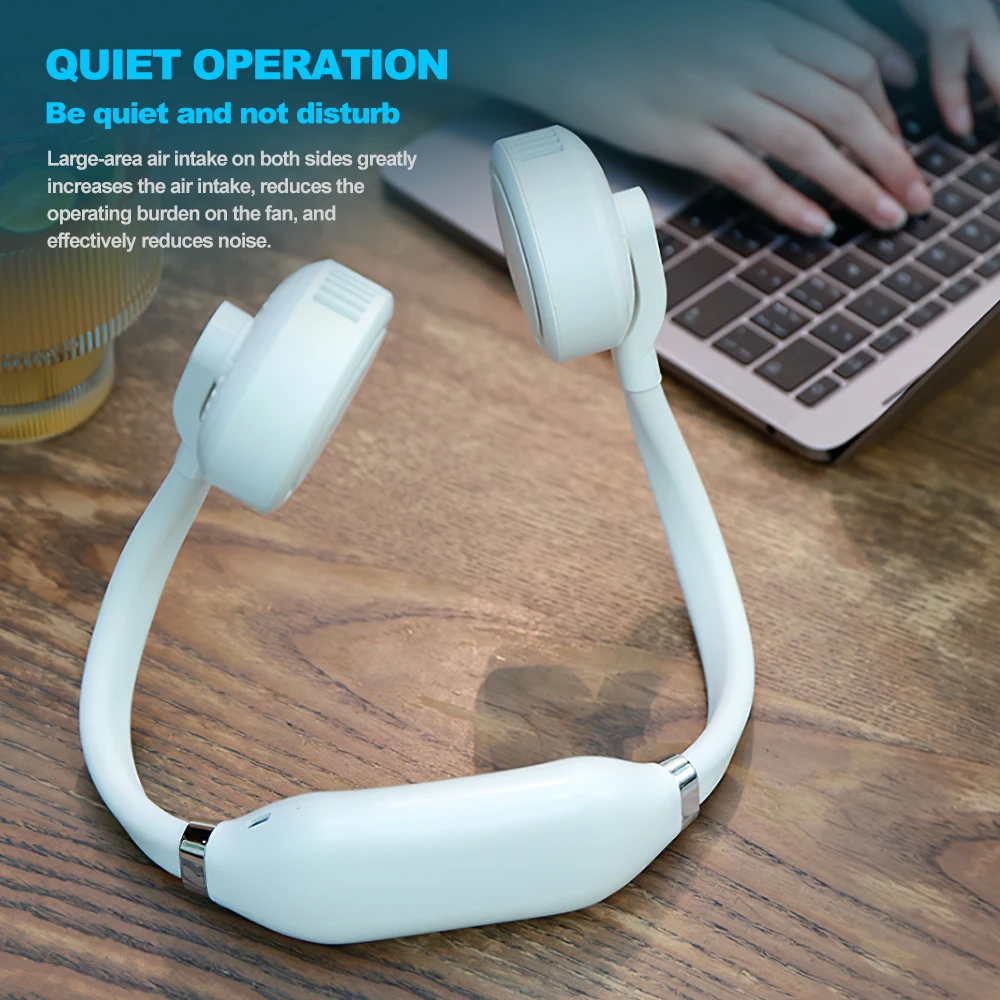 

Mini Neck Fan Travel Portable Fan Neckband USB Rechargeable Small Sports Fans 3-speed Adjustable Handheld Desk Fans Home Office