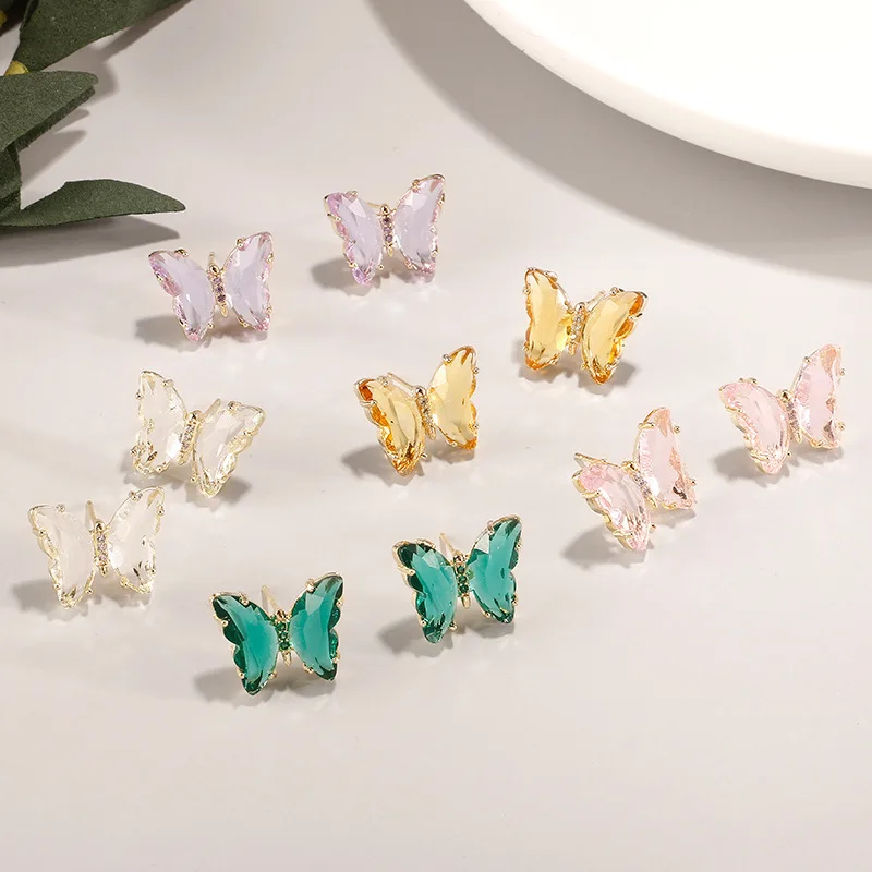 

Luokey Girls New Cubic Zirconia Stud Earrings Colorful Cute Acrylic Butterfly Earrings For Women Korean Female Lady Jewelry Gift