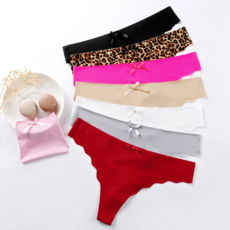 

Ice Silk Seamless Thong Sexy Leopard Print Low-rise Bikini Panties Plus Size One-piece Women's Panties Breathable T-pants Sexy