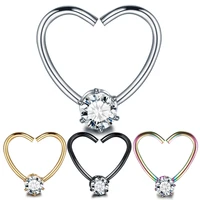 1pc surgical steel heart gem 20g fake nose hoop goth daith septum ear cartilage piercings black conch rook earrings body jewelry