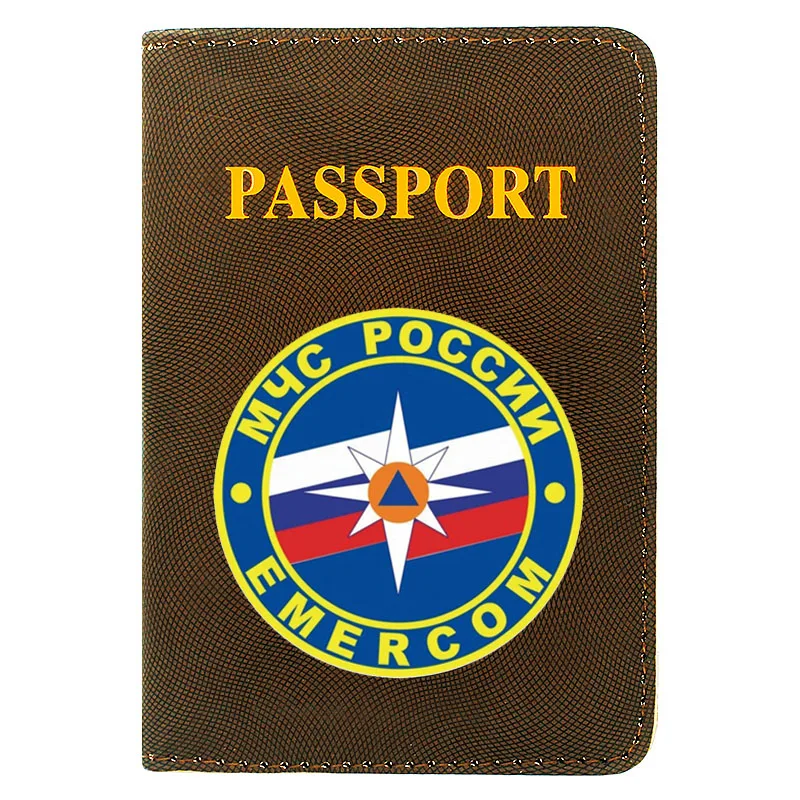 

Classic Fashion Women Men Passport Cover Pu Leather МЧС РОССИИ Printing Travel ID Credit Card Holder Packet Wallet