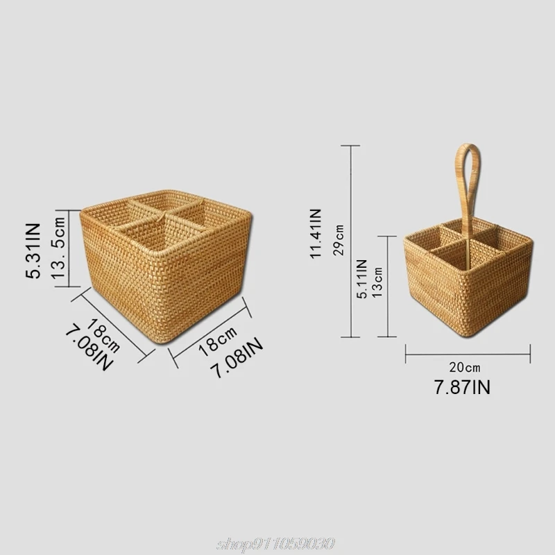 

Square Hand Woven Storage Basket 4 Compartment Desktop Storage Serving Basket Creative Organizer Household M24 21 Dropship