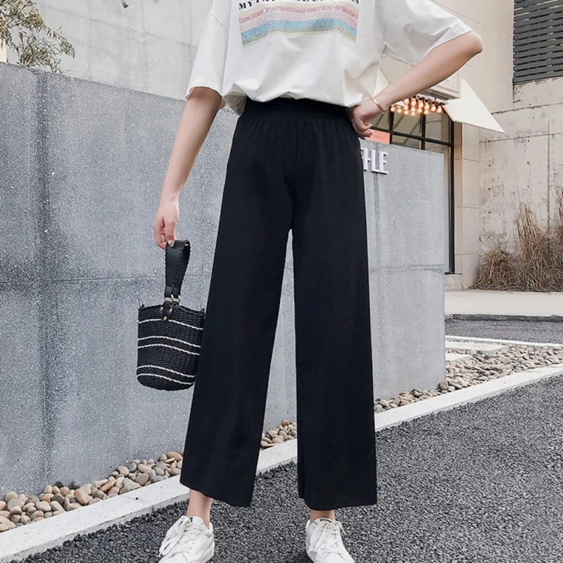 

Women Pants Fashion Casual Trouser Slim Elastic Solid Color High Waist Straight Wide Leg Pants For Women Pantalones Mujer