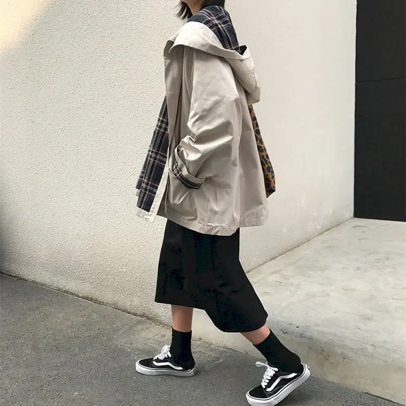 

Oversized jacket Spring Autumn Loose Long Jacket Female Harajuku Style Fashion Jacket Female Black Apricot Vintage Tops Outwear