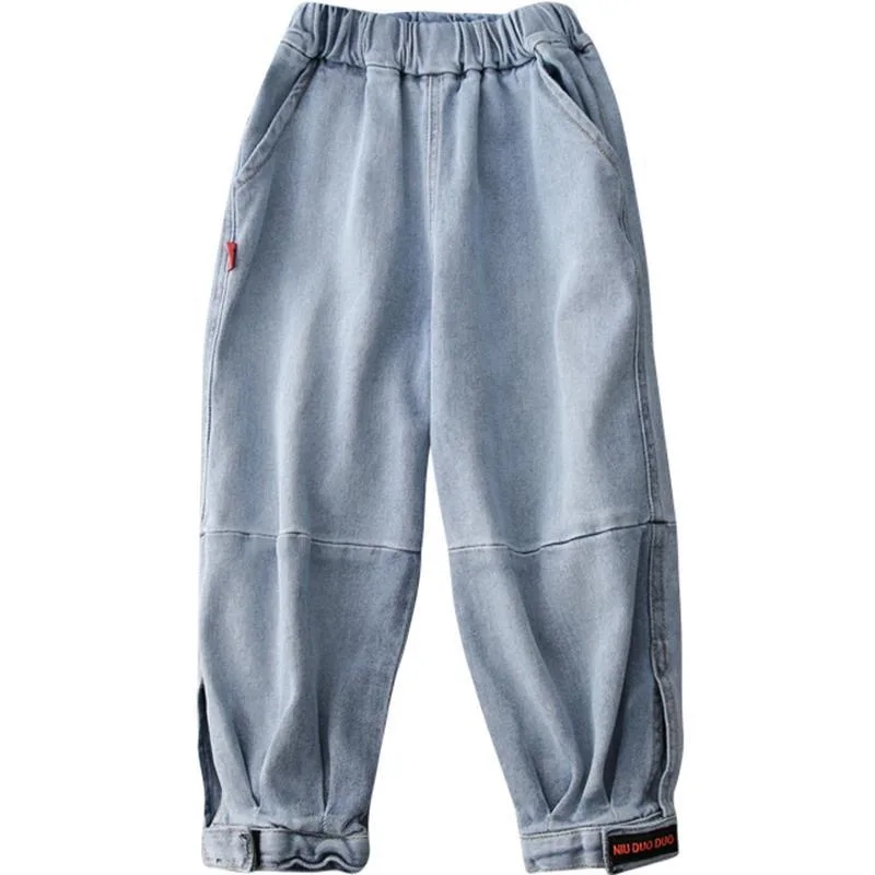 

New Boys and Girls Denim Pants 3-13 years old Children's Clothing Solid Loose Casual Pants Spring and Autumn Kids Clothes