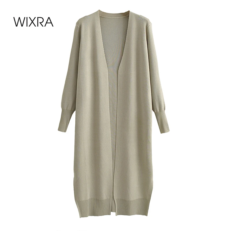 

Wixra Womens Casual Long Cardigans Open Stitch Loose Full Sleeve Simple Feminino Sweaters Jumper Autumn Spring