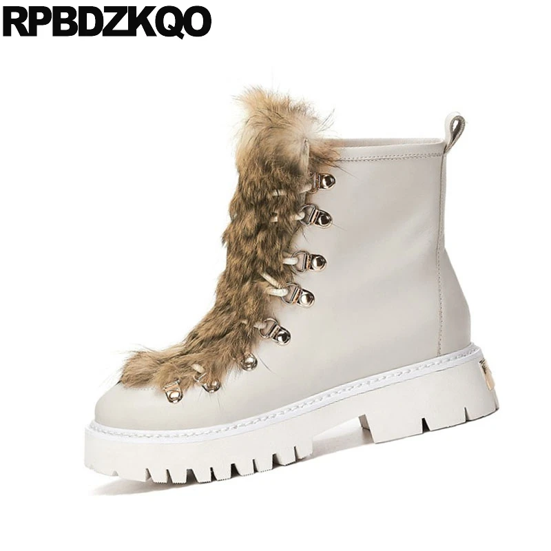 Женские ботильоны из натуральной кожи Бежевые ботинки на высоком массивном