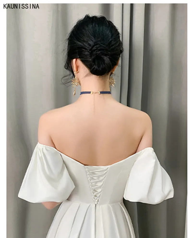 

KAUNISSINA White Evening Dresses Women Off the Shoulder Pleat Long Formal Dress Celebrity Banquet Prom Gowns Plus Size Vestidos