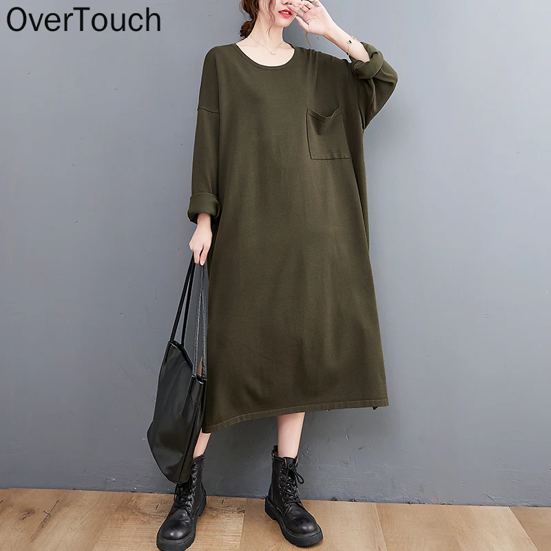 

Autumn Winter Shirt Dress Women Clothing Long Sleeve Oversize Cotton Knitted Thick Basic Lady Casual Loose Vintage Black