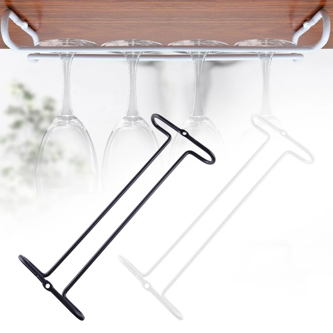 

Black/White Hanging Wine Champagne Cocktail Glass Rack Stemware Holder Cup Storage Shelf Hanger Organizer Under Cabinet Iron