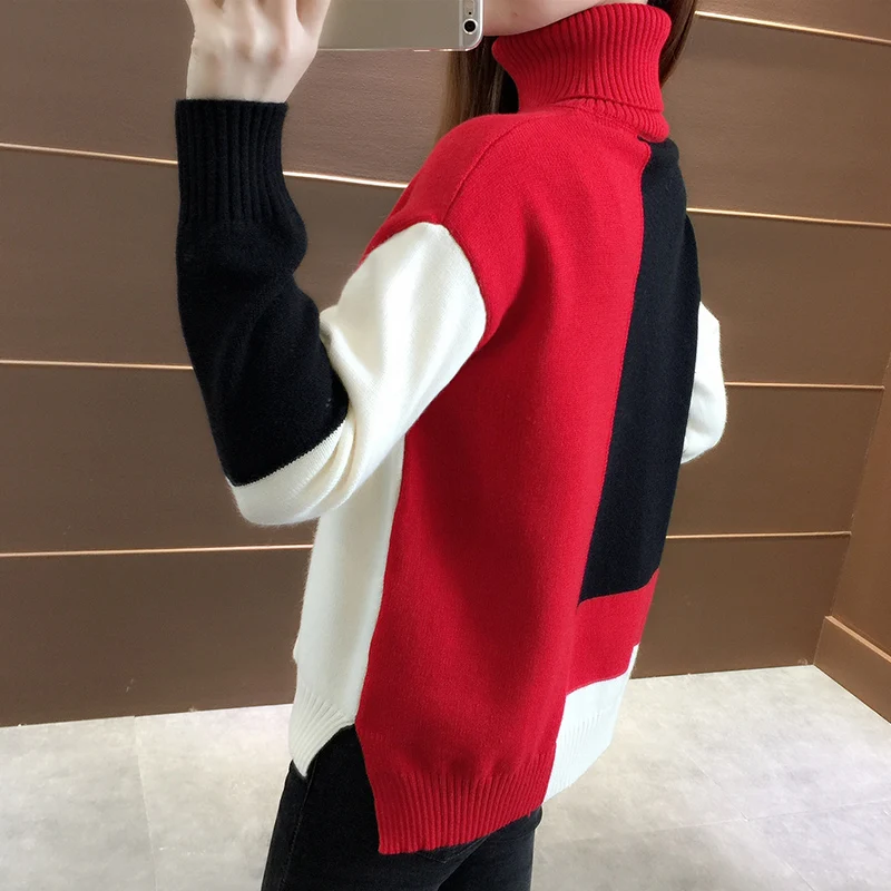 

2021 new sweaters, autumn, winter, new style, loose top, high collar, two lapel, short, color, knitted, bottoming shirt.